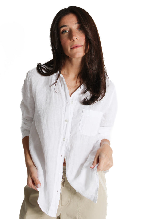 White Natalia Woven Linen Shirt