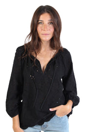 Black Scallop Hem Blouse