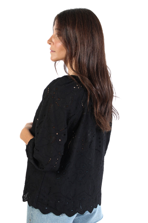 Black Scallop Hem Blouse