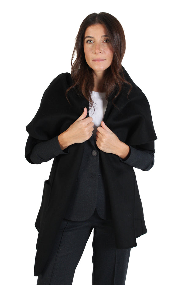 Black Penelope Wool Cape Coat