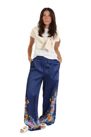 Blue Printed Wide Leg Pants