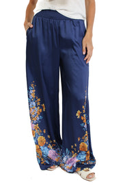 Blue Printed Wide Leg Pants