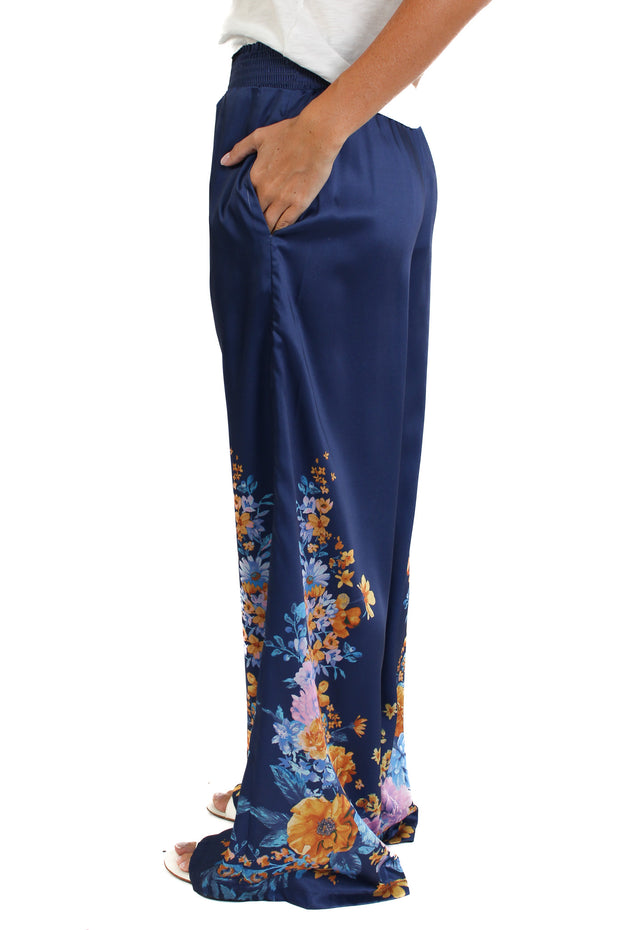 Blue Printed Wide Leg Pants