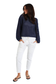 Crinkle White Jogger with Patch Pockets