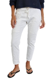 Crinkle White Jogger with Patch Pockets