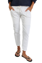 Crinkle White Jogger with Patch Pockets