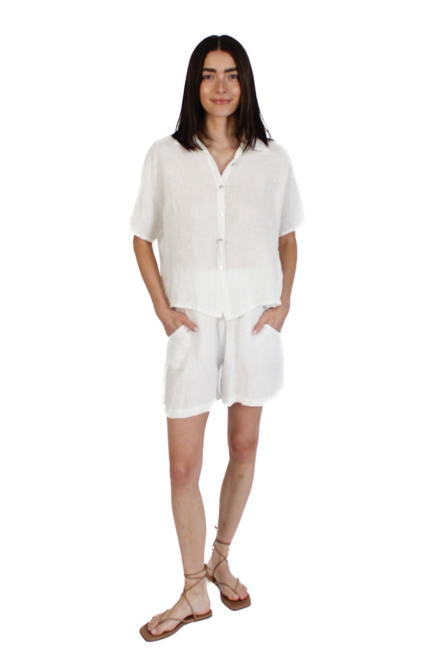 Off-White Short Sleeve Linen Blouse