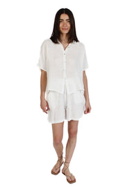 White Loose Linen Shorts