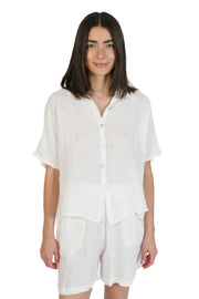 Off-White Short Sleeve Linen Blouse