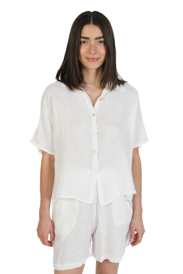 Off-White Short Sleeve Linen Blouse