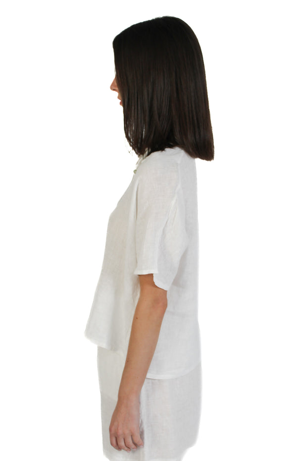 Off-White Short Sleeve Linen Blouse