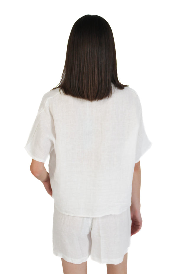 Off-White Short Sleeve Linen Blouse