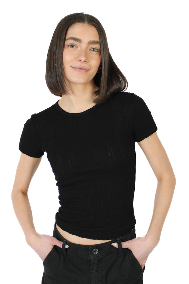 Enati Black Pointelle Top