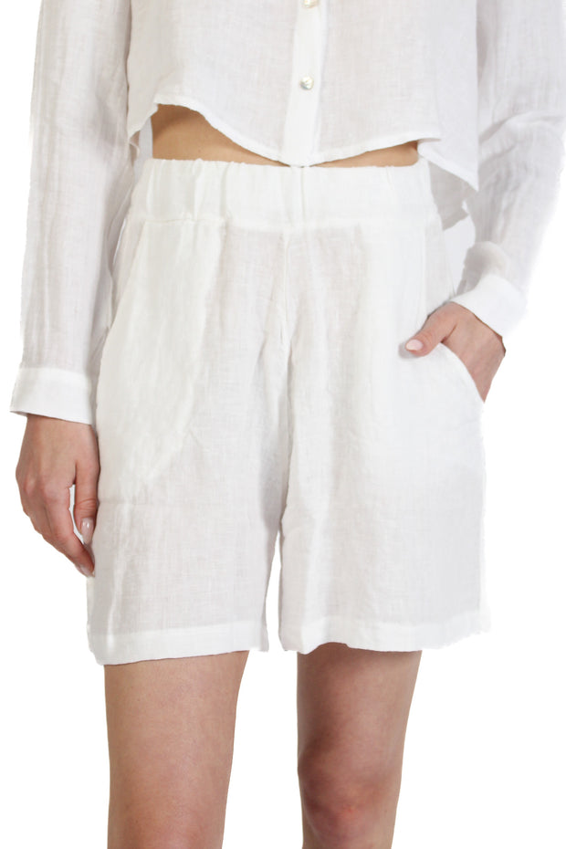 White Loose Linen Shorts