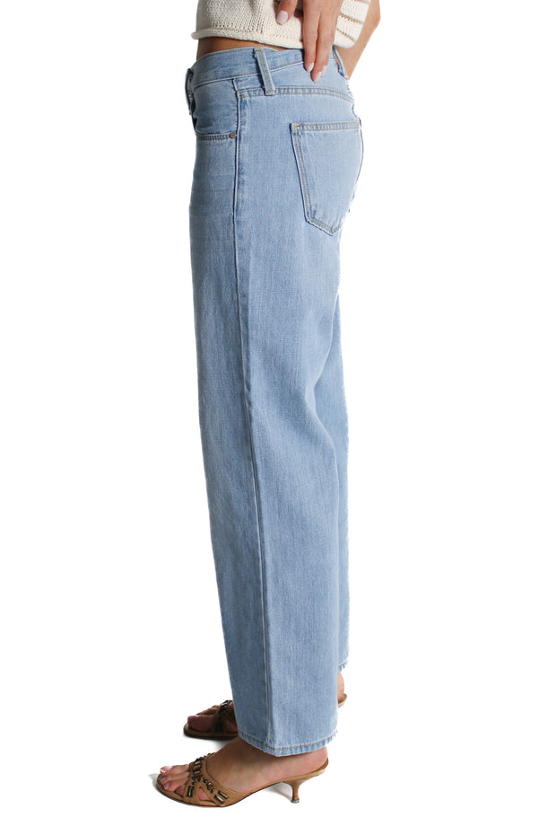 Cool Blue Women's High Waisted Denim Capri Pants Seamed Front Raw Hem –  Lookbook Store