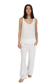 White High Waist Linen Pant