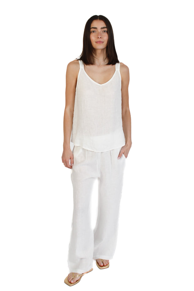 White High Waist Linen Pant