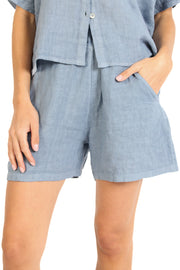 Blue Loose Linen Shorts