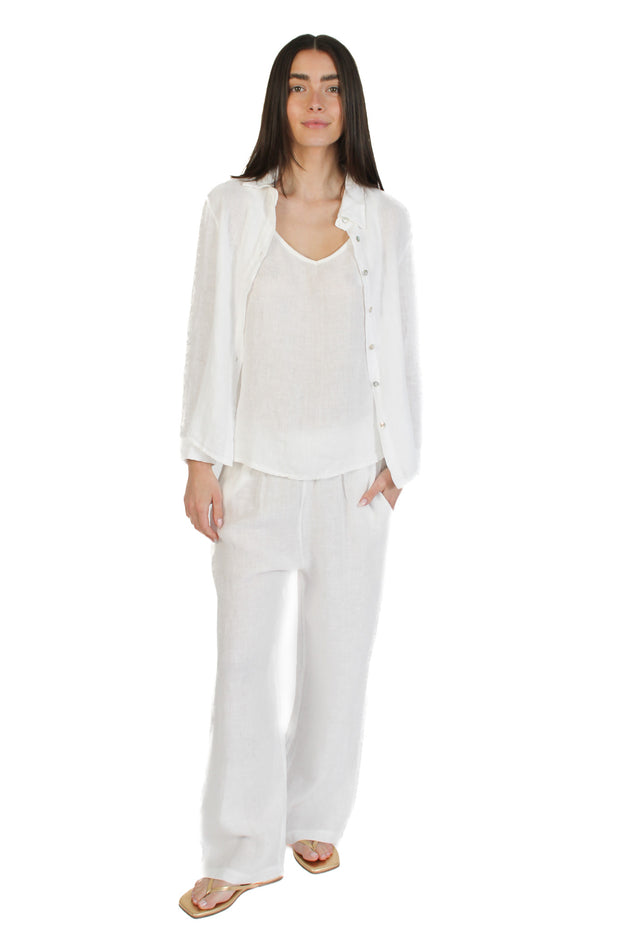 White High Waist Linen Pant