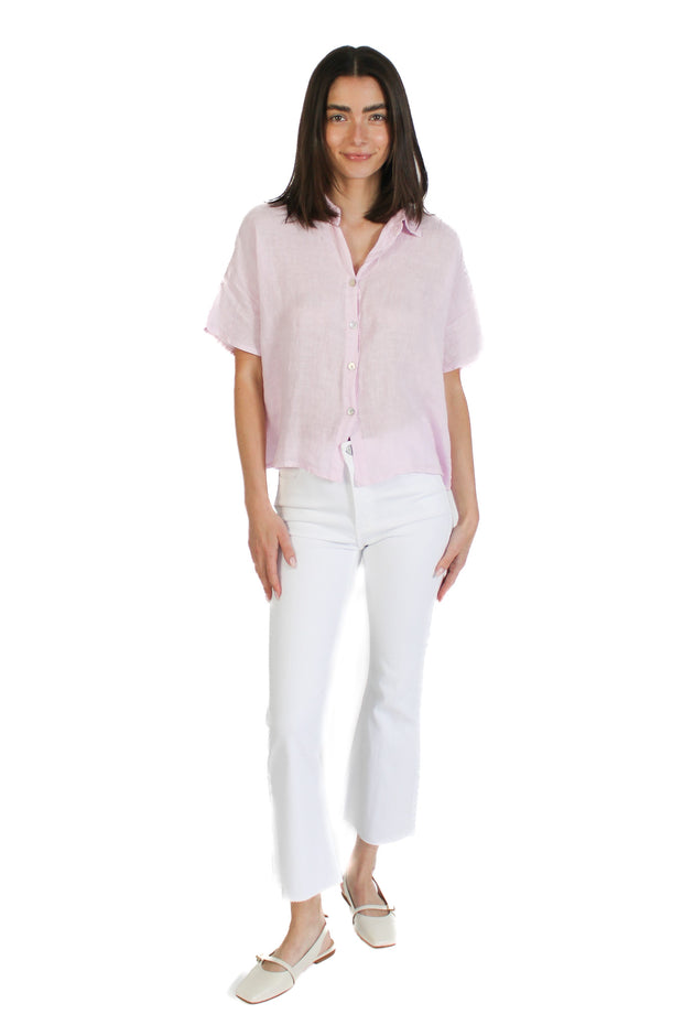 Lilac Short Sleeve Linen Blouse
