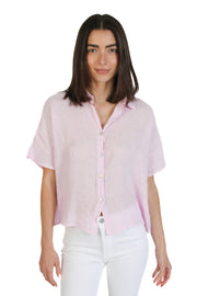 Lilac Short Sleeve Linen Blouse