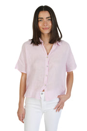Lilac Short Sleeve Linen Blouse