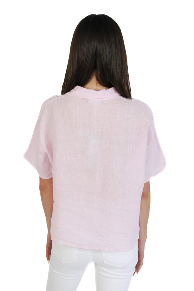 Lilac Short Sleeve Linen Blouse
