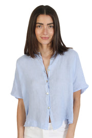 Sky Blue Short Sleeve Linen Blouse