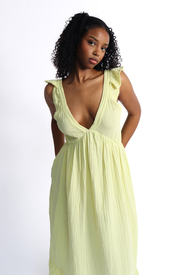 Cotton Solid Lemon Dress