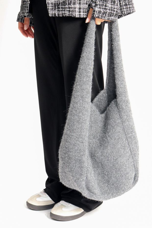 Dark Grey Knit Tote Bag