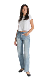 Lexi Mid Rise Bowed Straight Jean