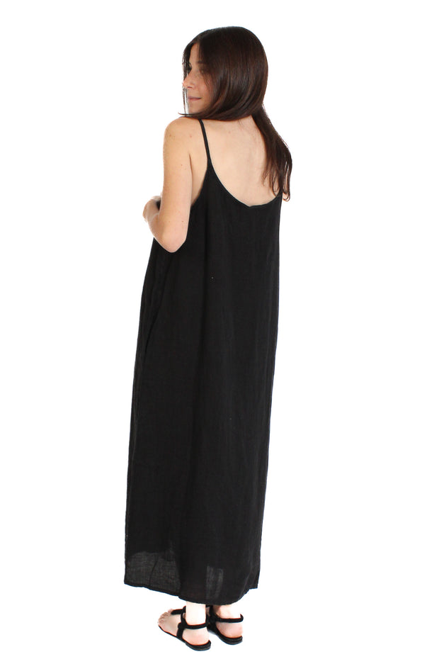 Black Fold Over Linen Dress