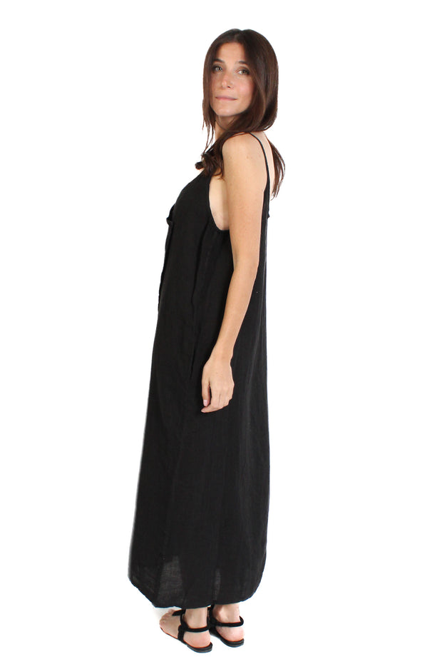 Black Fold Over Linen Dress