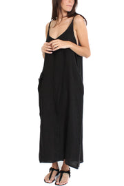 Black Fold Over Linen Dress