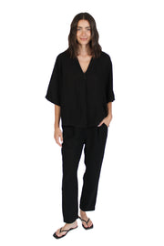 Black Linen Barrel Pant