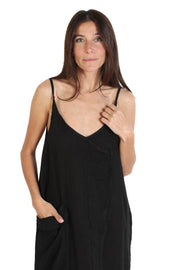 Black Fold Over Linen Dress