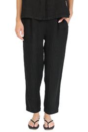 Black Linen Barrel Pant