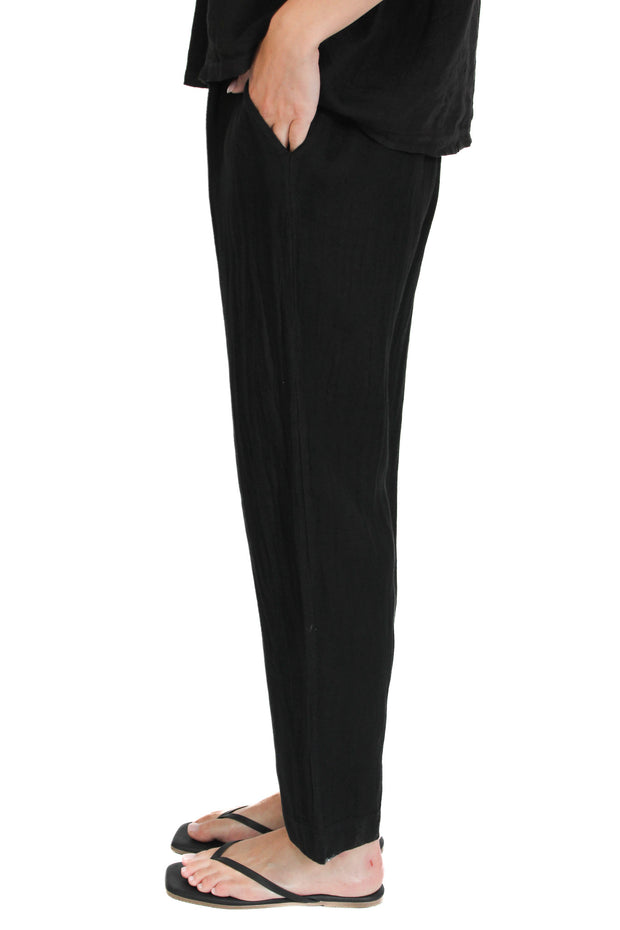 Black Linen Barrel Pant