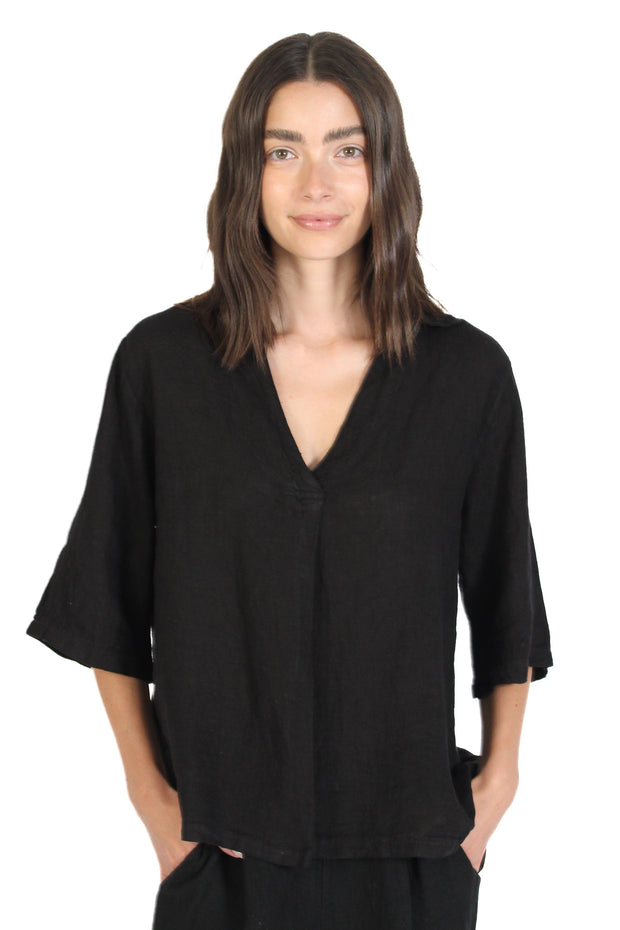Black Linen Pull Over Blouse