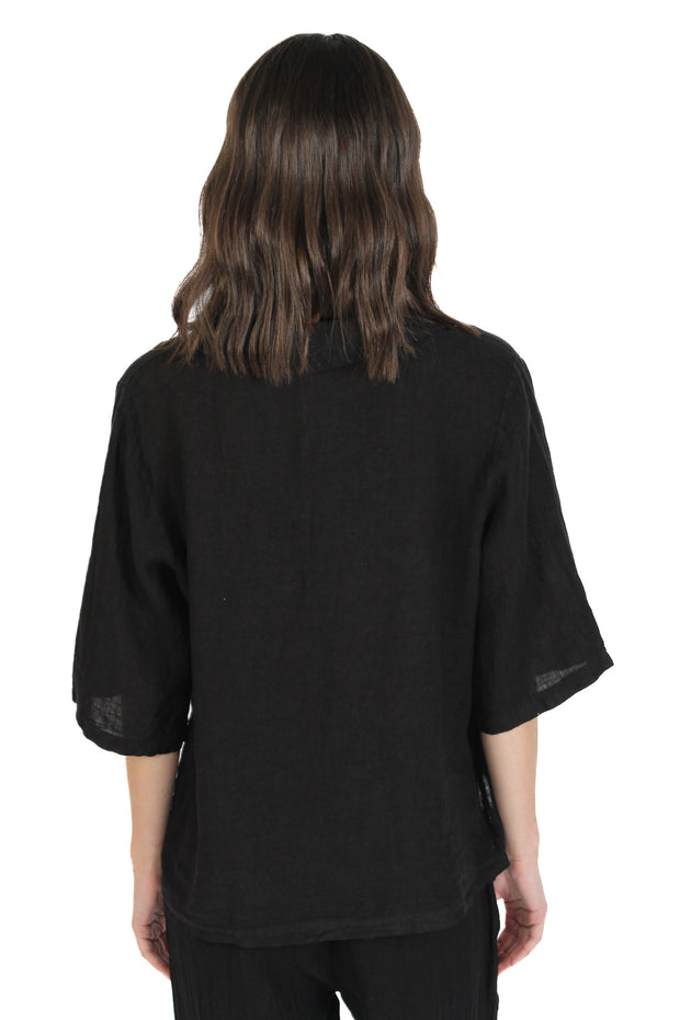 Black Linen Pull Over Blouse