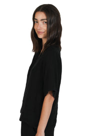 Black Collared Linen Blouse