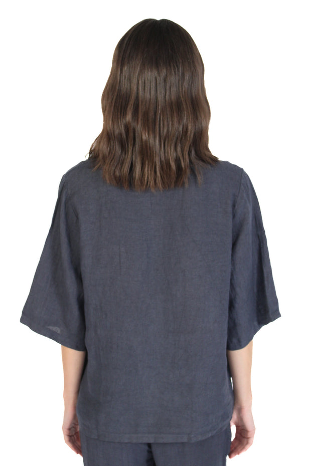 Navy Linen Pull Over Blouse