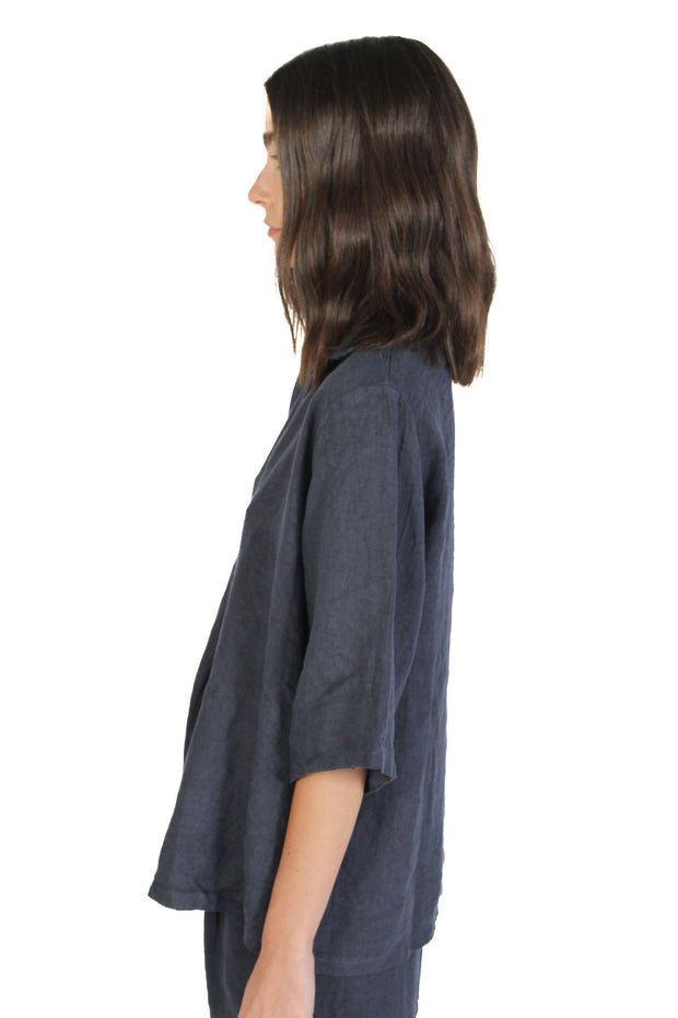 Navy Linen Pull Over Blouse