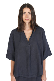 Navy Linen Pull Over Blouse
