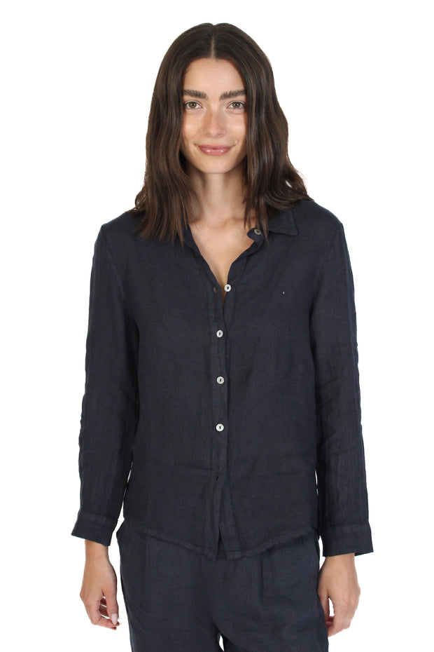 Navy Linen Blouse