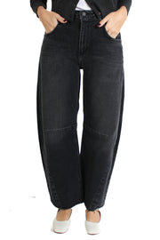 Washed Black Barrel Jeans