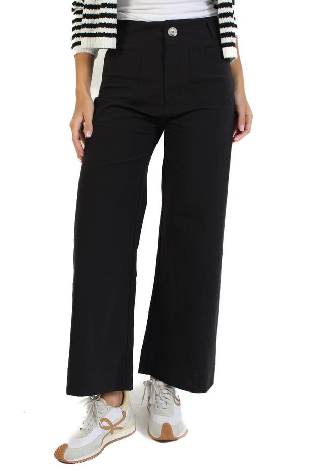 Black Stretched Fabric Front Pocket Pants