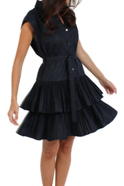 Navy Tiered Button Down Dress