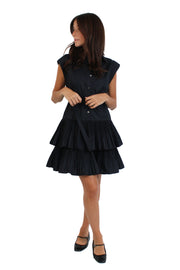 Navy Tiered Button Down Dress