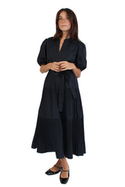 Navy Pleated Midi Dress